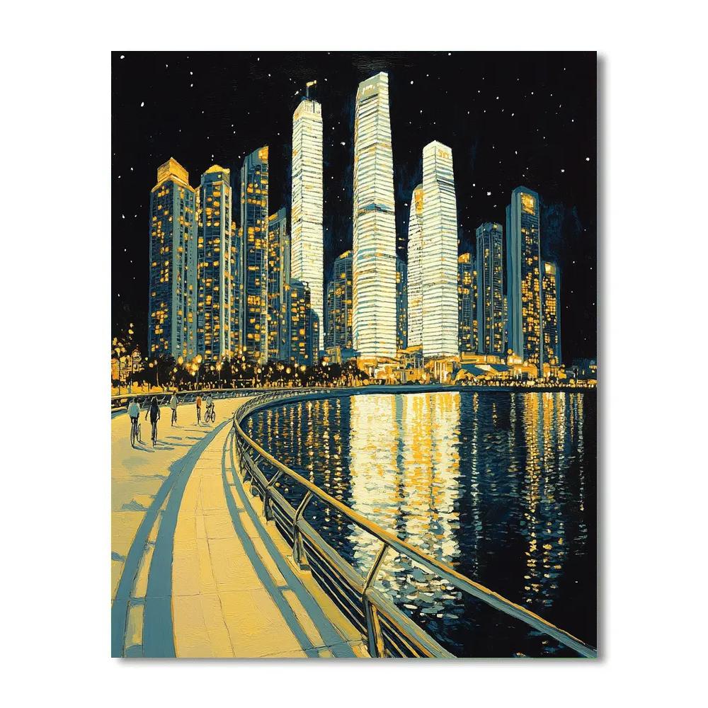 Night Reflections At Singapore Marina Bay Waterfront Singapore Paint by numbers art