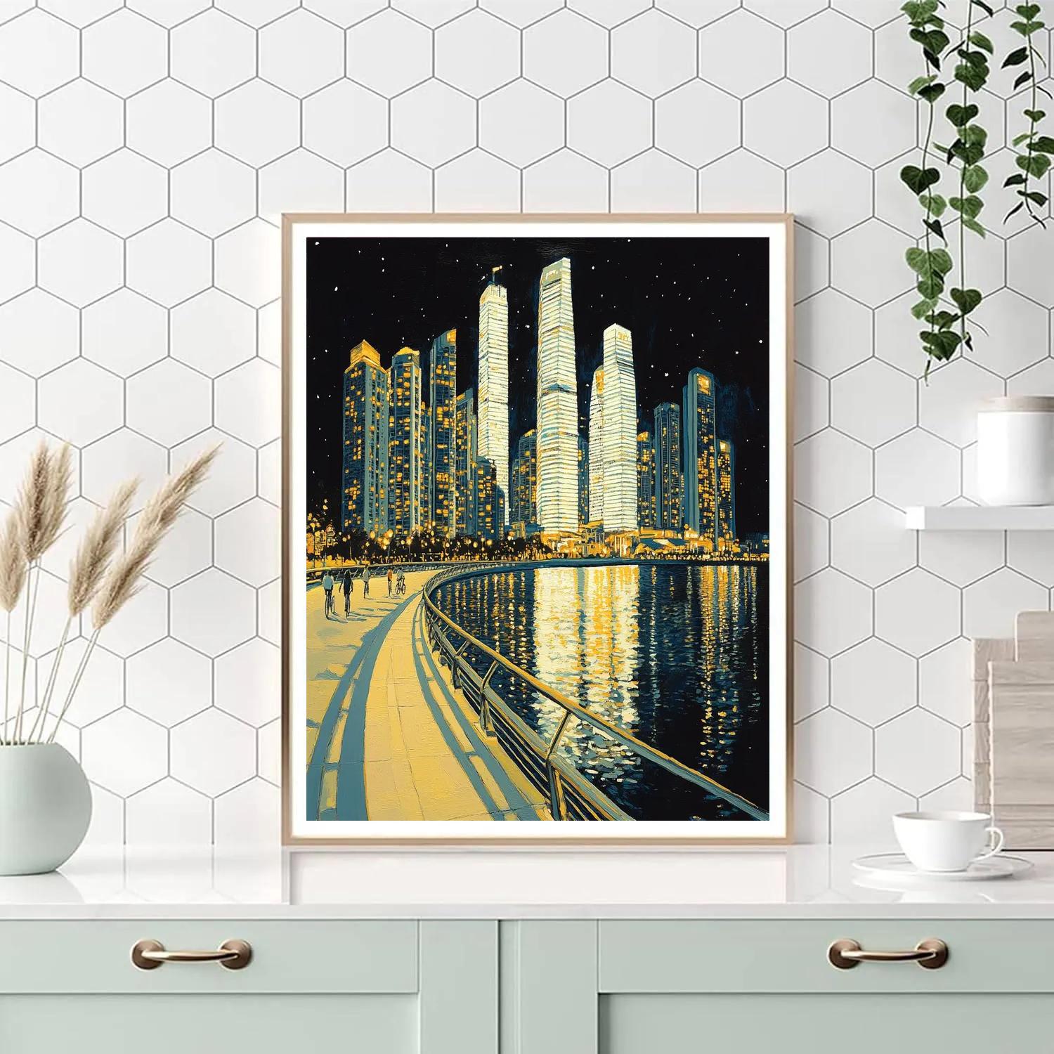 Night Reflections At Singapore Marina Bay Waterfront Singapore Paint by numbers art