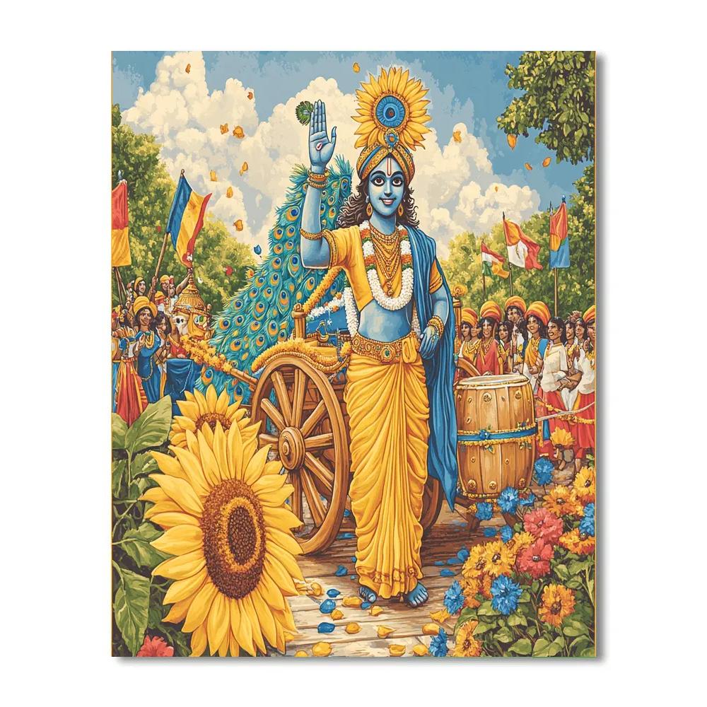 Krishna In The Sunflower Chariot Parade Numbered painting kits