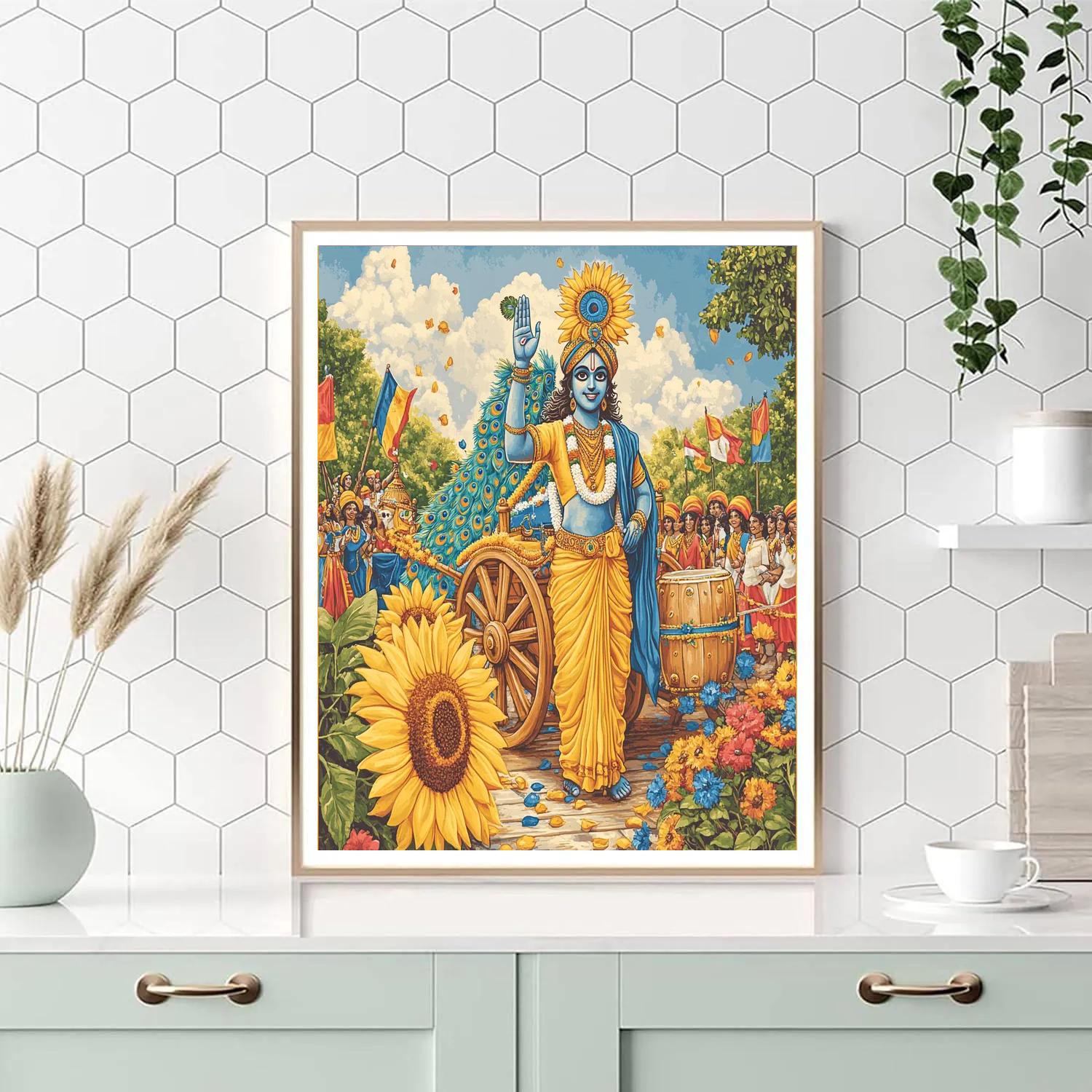 Krishna In The Sunflower Chariot Parade Numbered painting kits