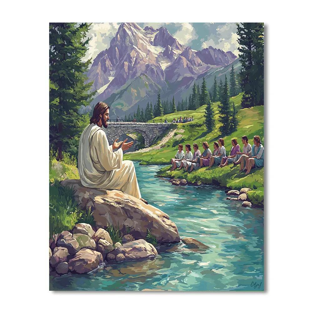 Jesus Teaching By A Mountain Stream Number painting