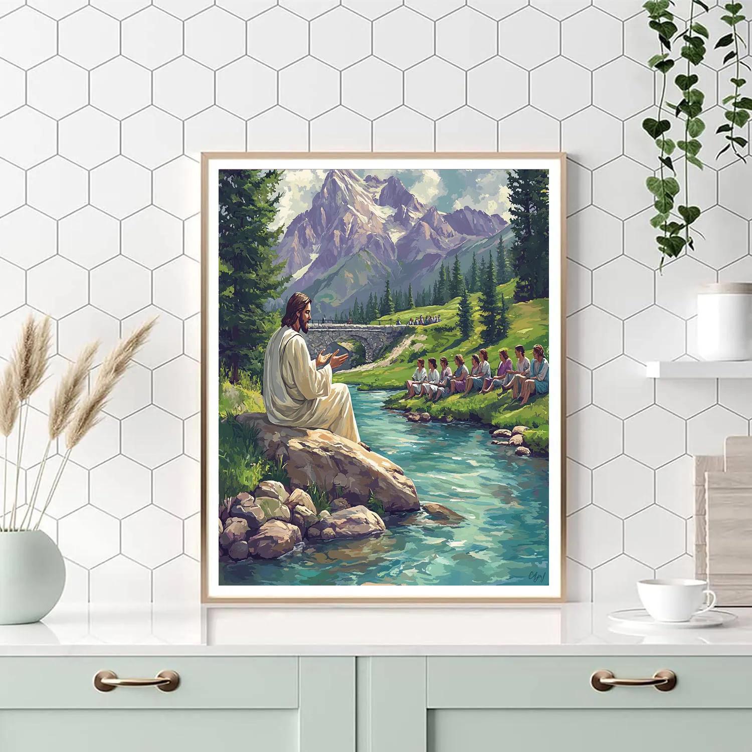 Jesus Teaching By A Mountain Stream Number painting
