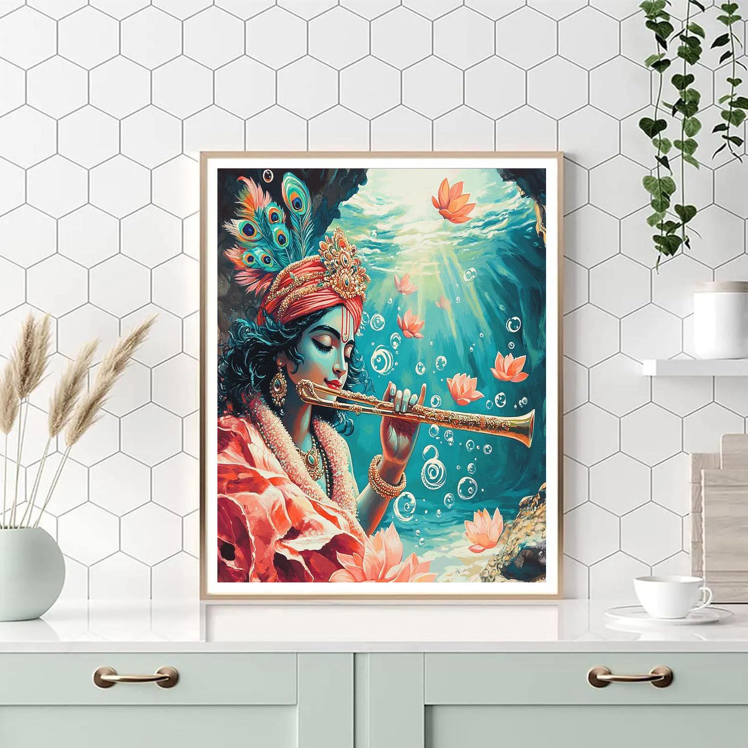 Krishna And The Coral Reef Flute Echo Numbered painting kits