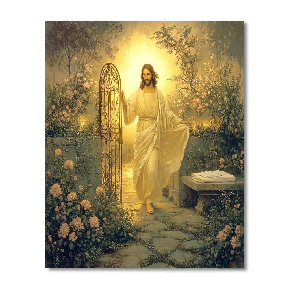 Jesus Resurrection Garden Sunrise Gate paint by color