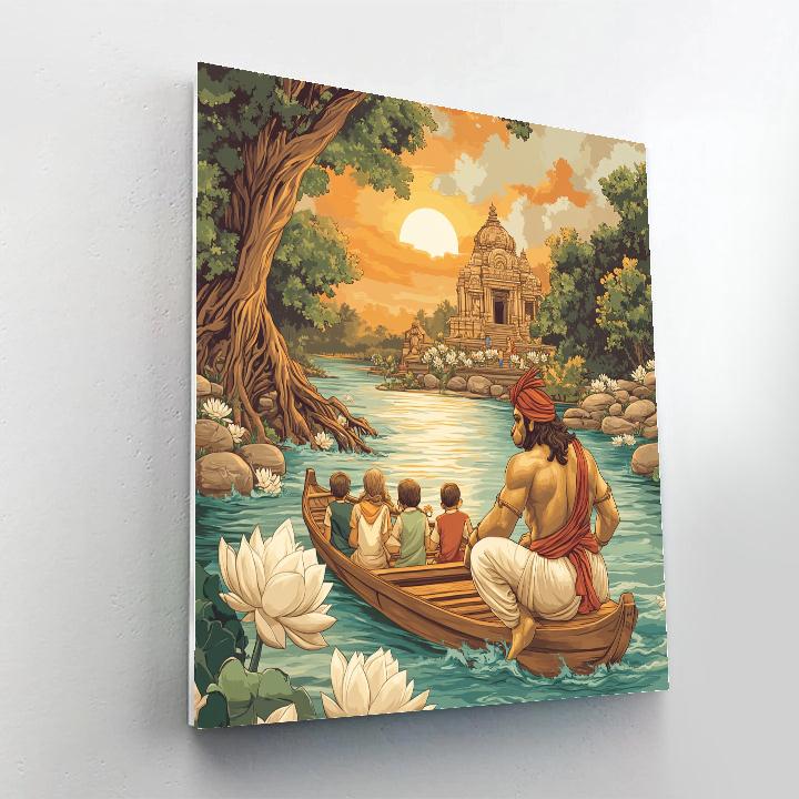 River Ferry With Hanuman Guardian DIY paint by numbers