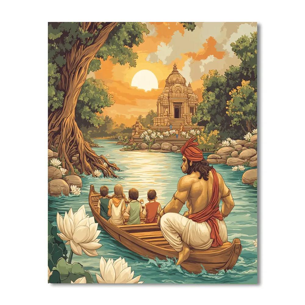 River Ferry With Hanuman Guardian DIY paint by numbers