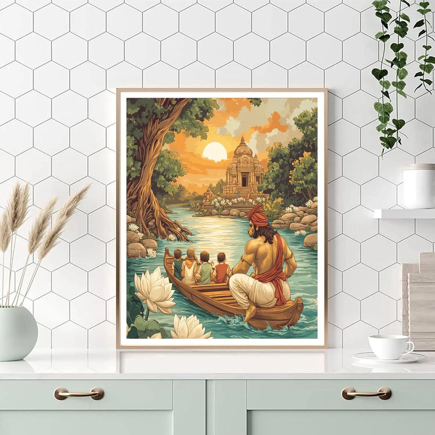 River Ferry With Hanuman Guardian DIY paint by numbers