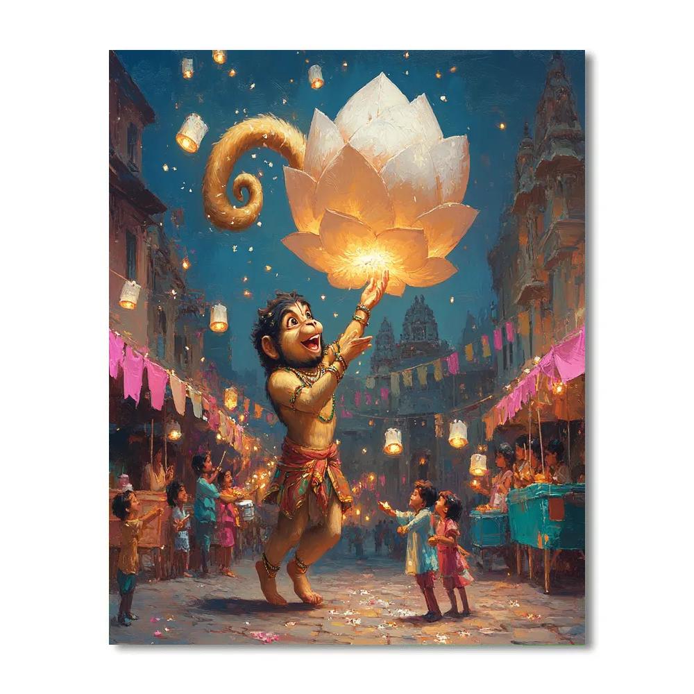 Lantern Festival Under Hanuman Skies paint by color
