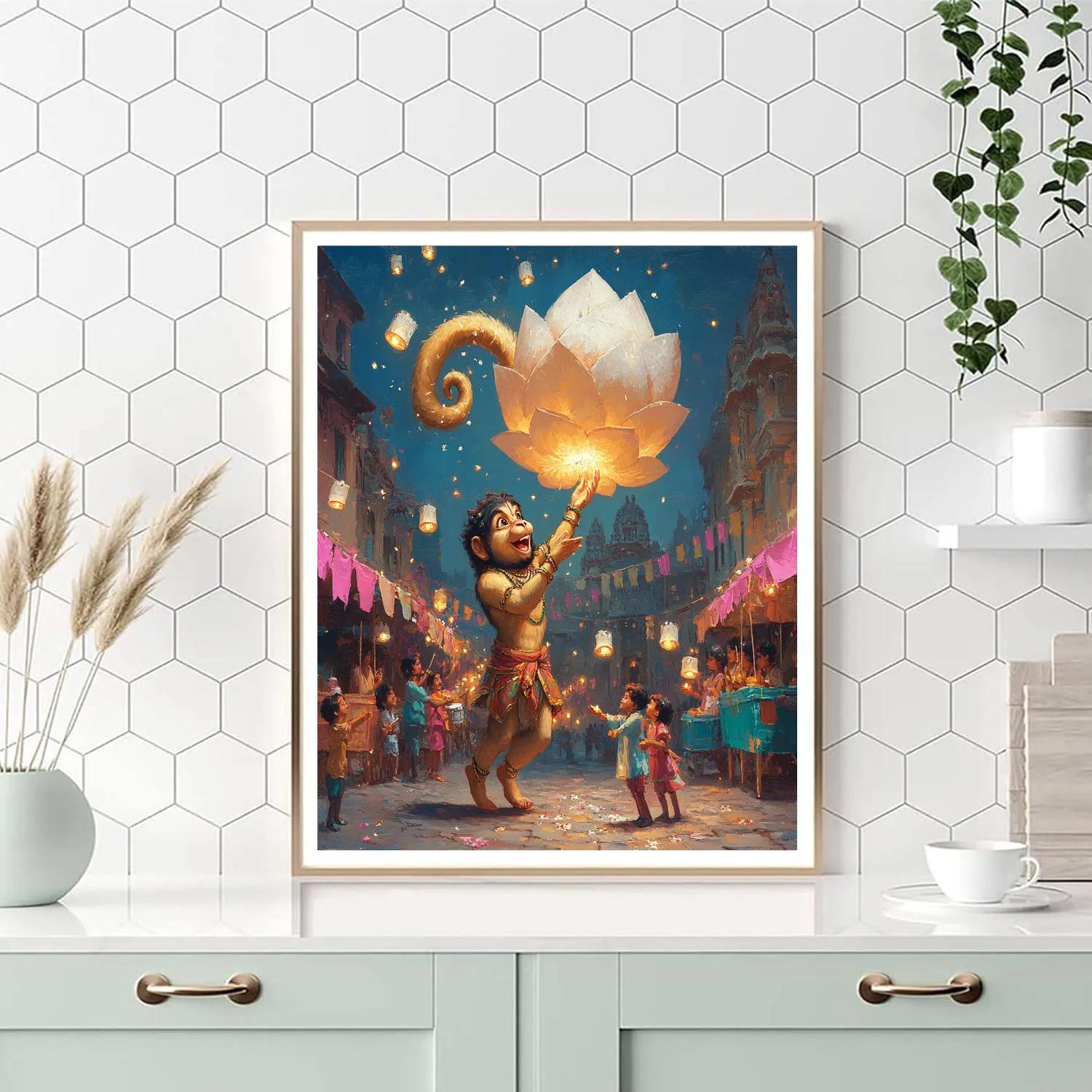 Lantern Festival Under Hanuman Skies paint by color