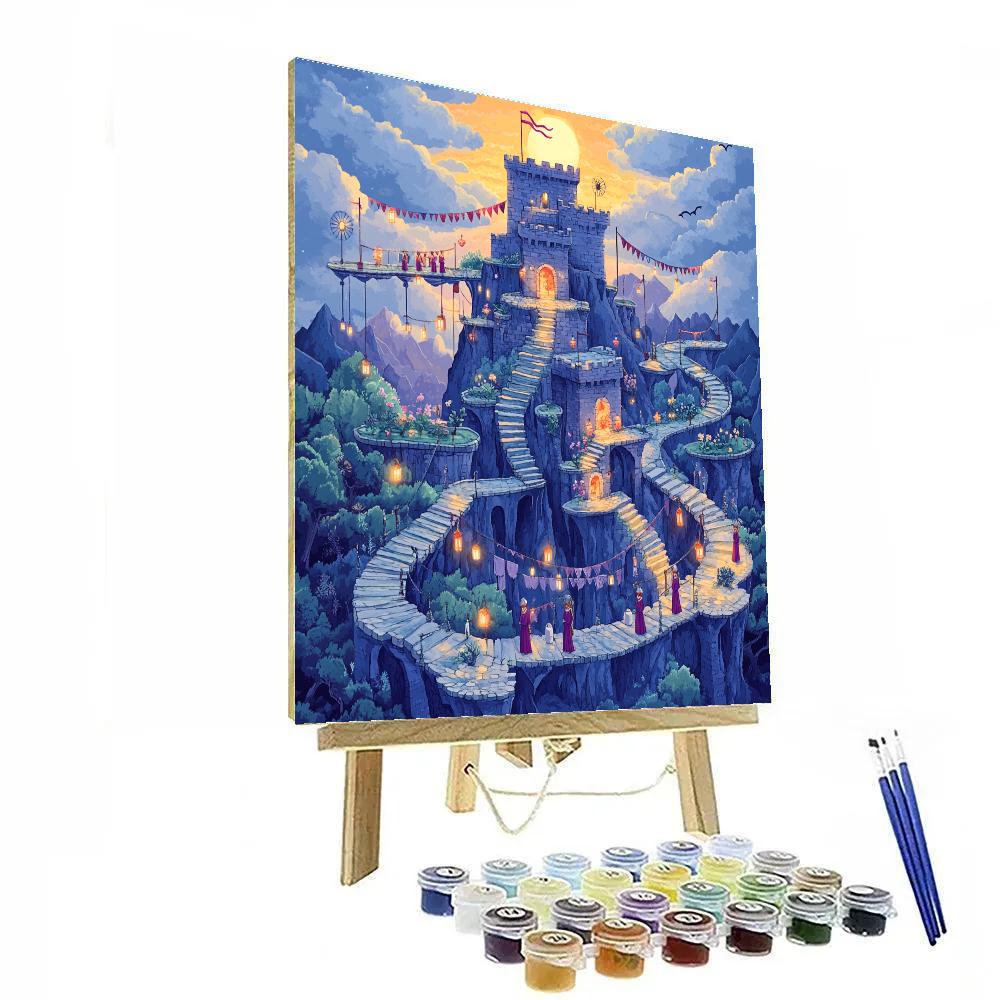 Skybridge Gardens With Castle Lantern Keep Numbered painting kits