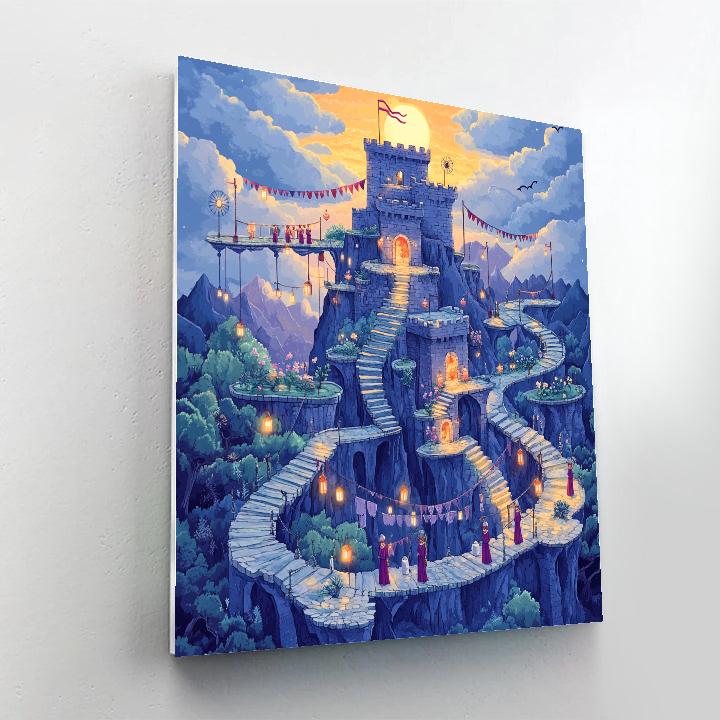 Skybridge Gardens With Castle Lantern Keep Numbered painting kits