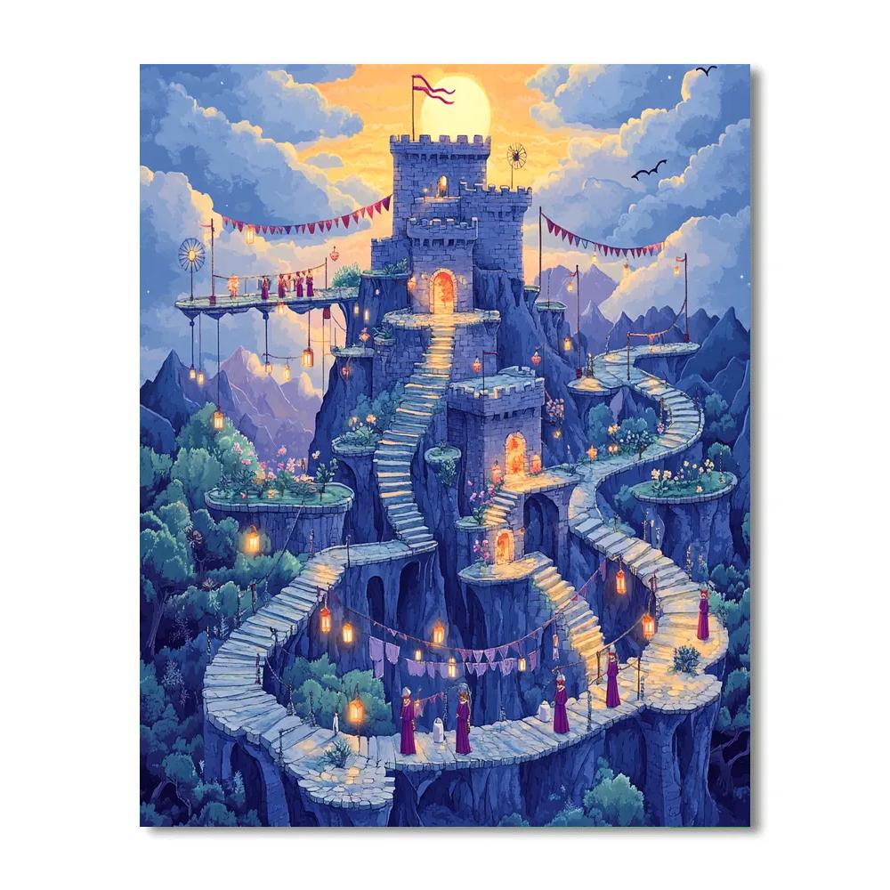 Skybridge Gardens With Castle Lantern Keep Numbered painting kits