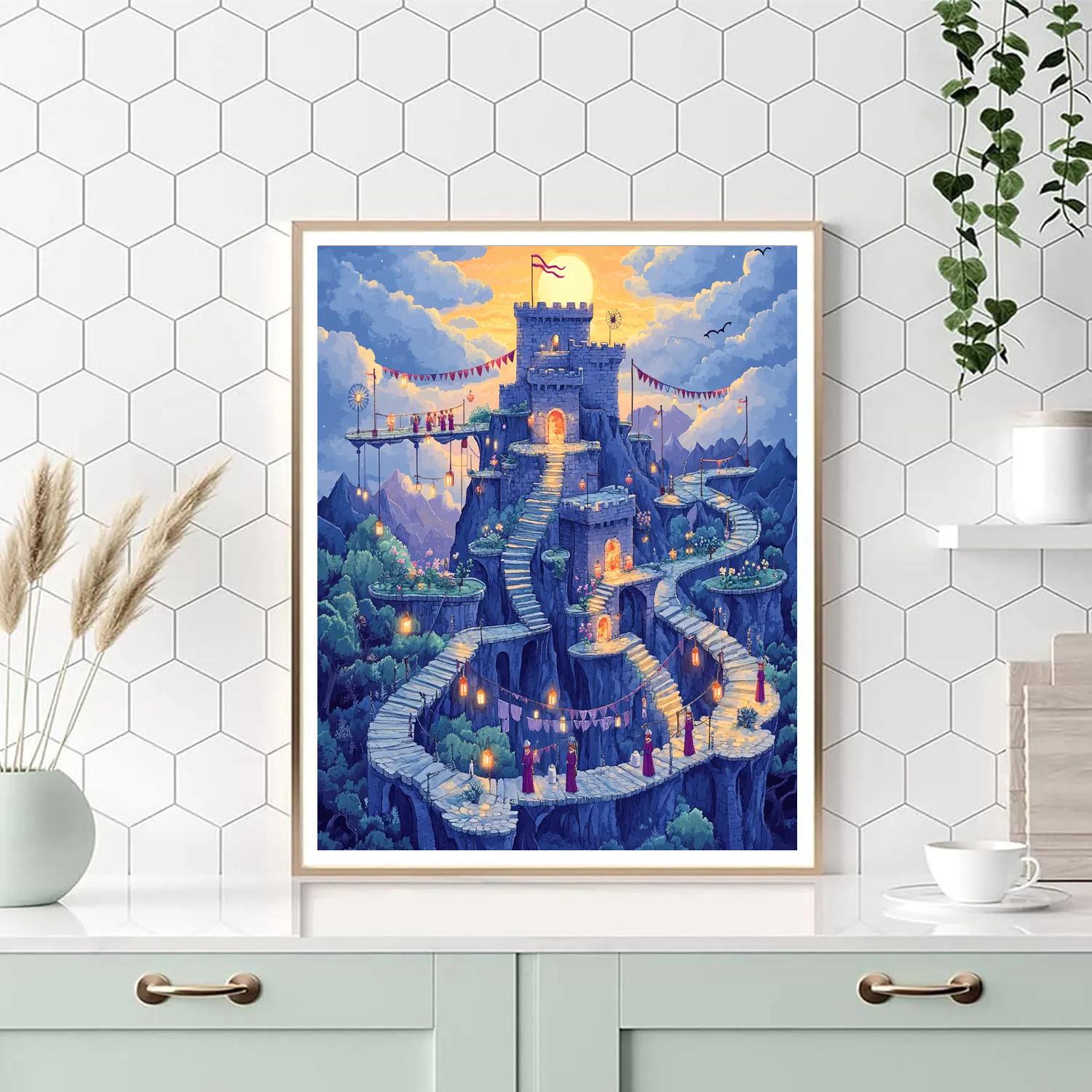 Skybridge Gardens With Castle Lantern Keep Numbered painting kits