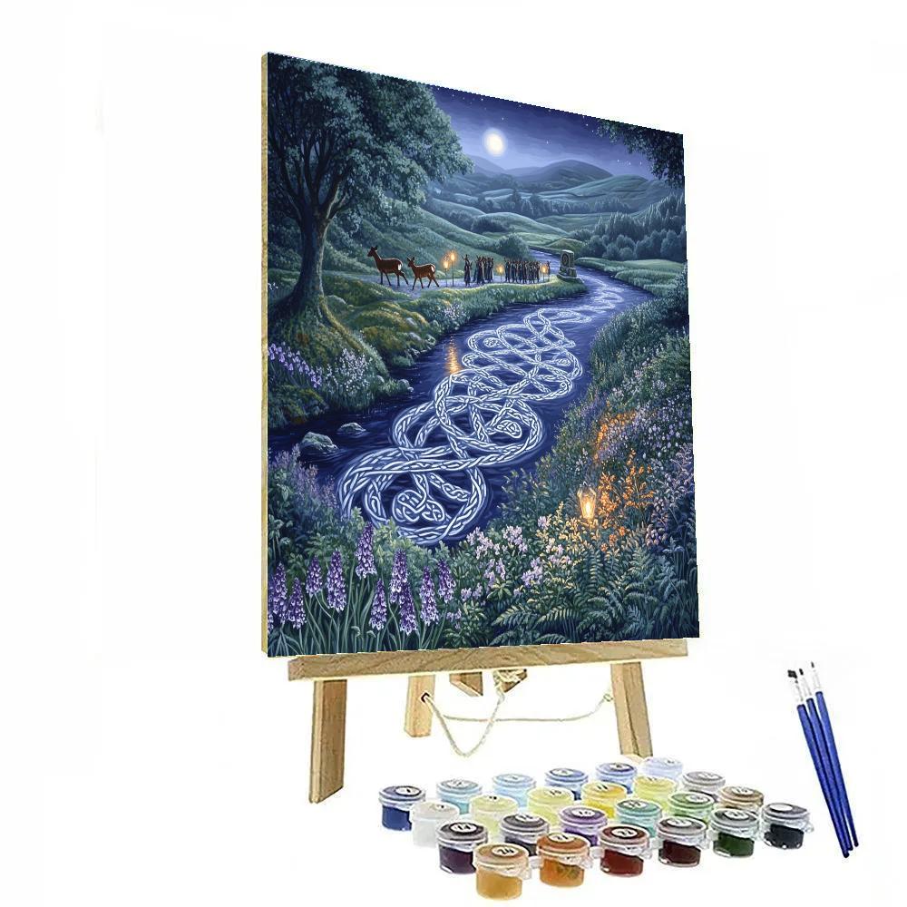 Moonlit Glen With Celtic Knotwork River paint by color