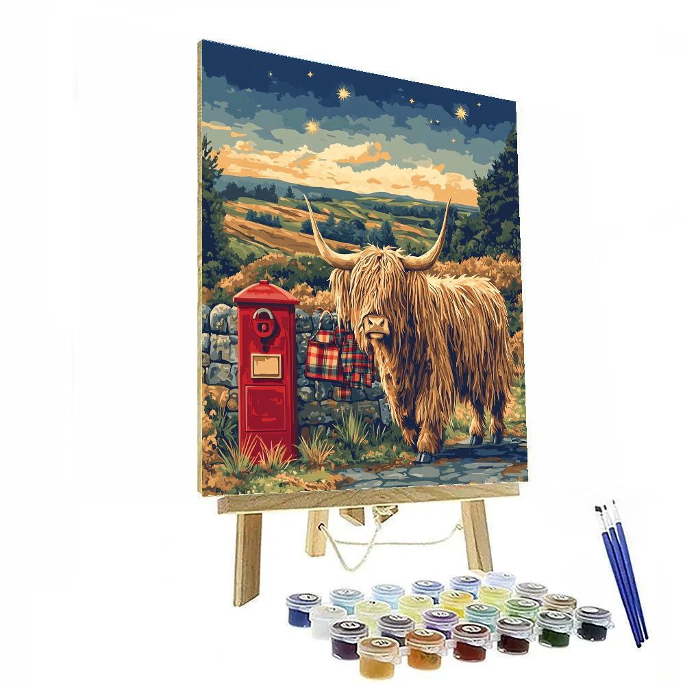 Highland Cow Starlit Mail Run Number painting