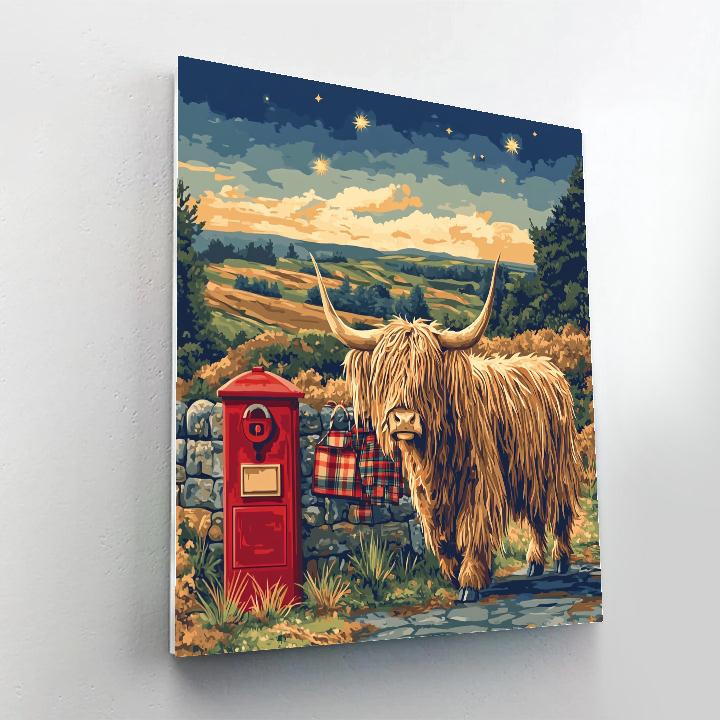 Highland Cow Starlit Mail Run Number painting