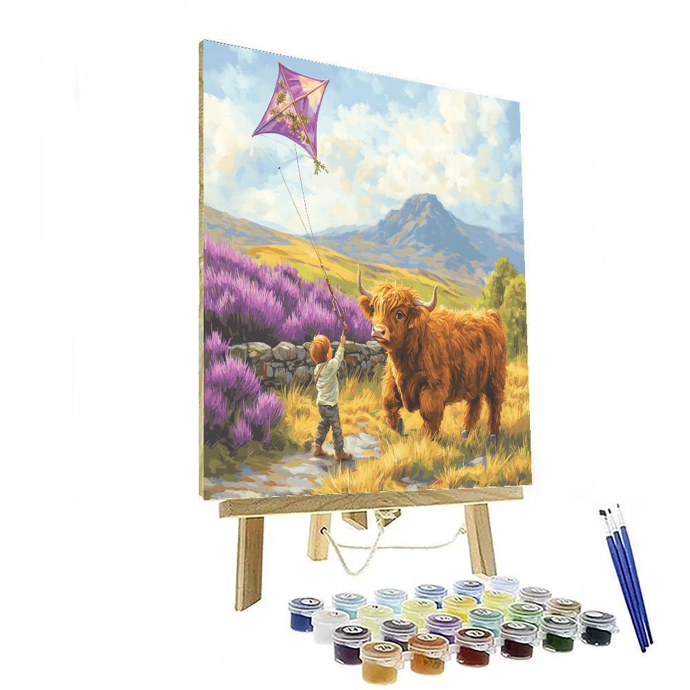 Highland Cow And The Heather Kite painting number kit