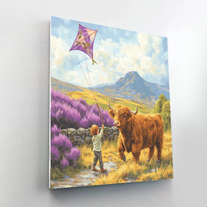 Highland Cow And The Heather Kite painting number kit