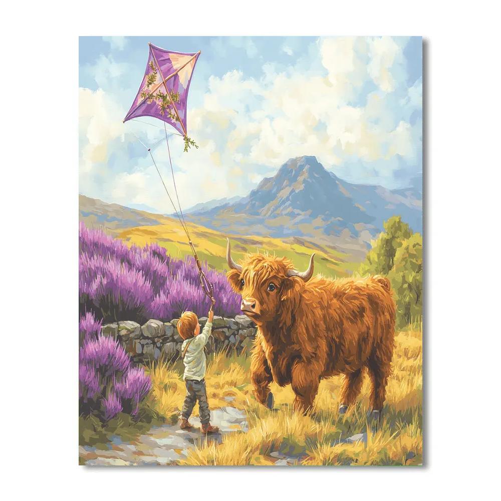 Highland Cow And The Heather Kite painting number kit