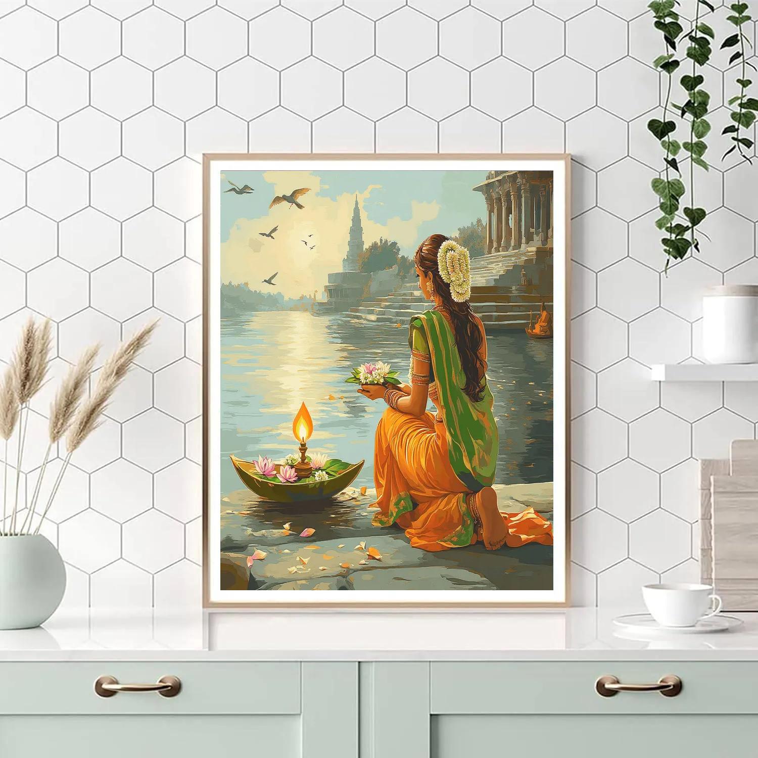 Parvati Riverbank Puja Painting by numbers kit