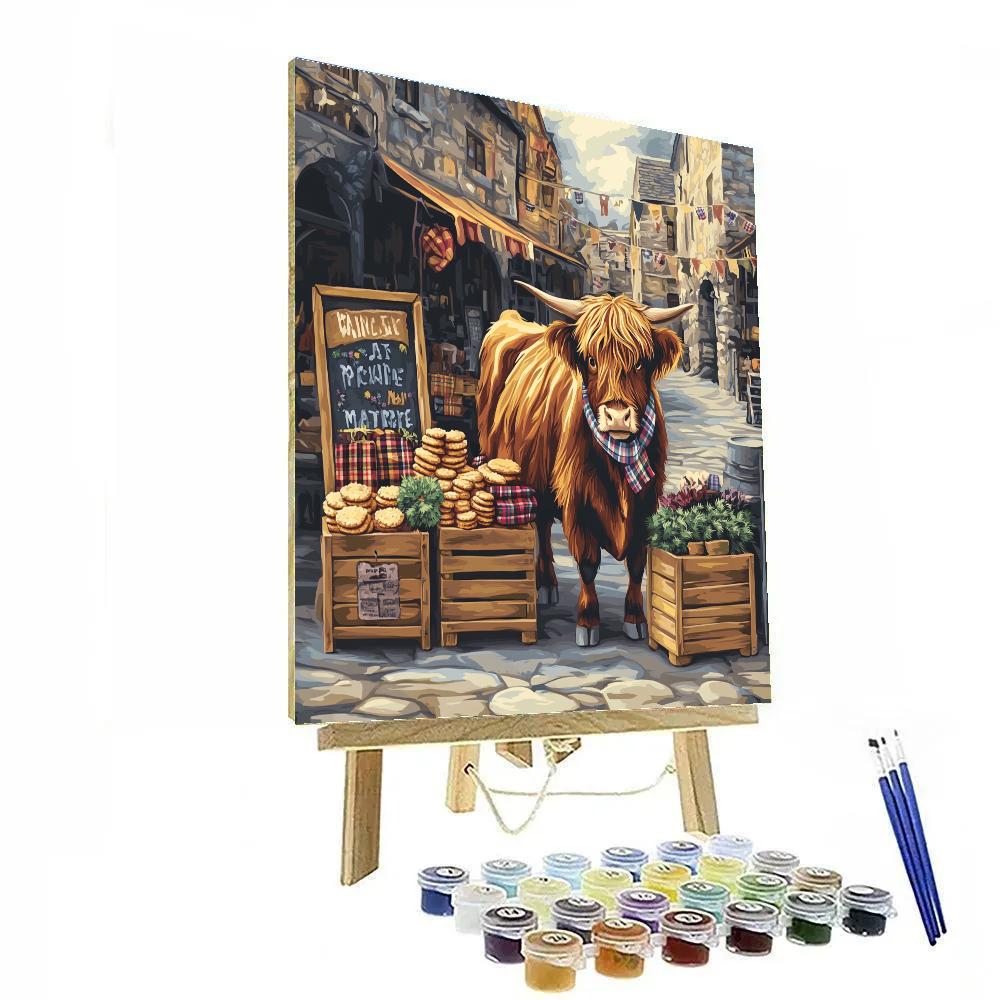 Tartan Market Day Highland Cow Paint by numbers art