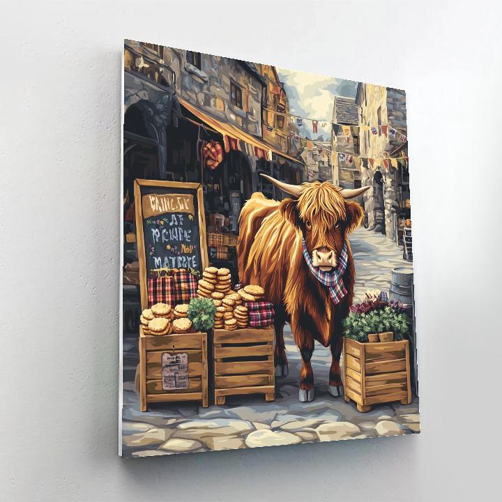 Tartan Market Day Highland Cow Paint by numbers art