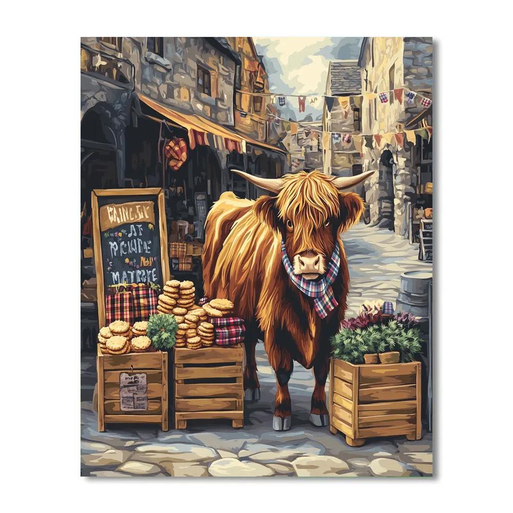 Tartan Market Day Highland Cow Paint by numbers art