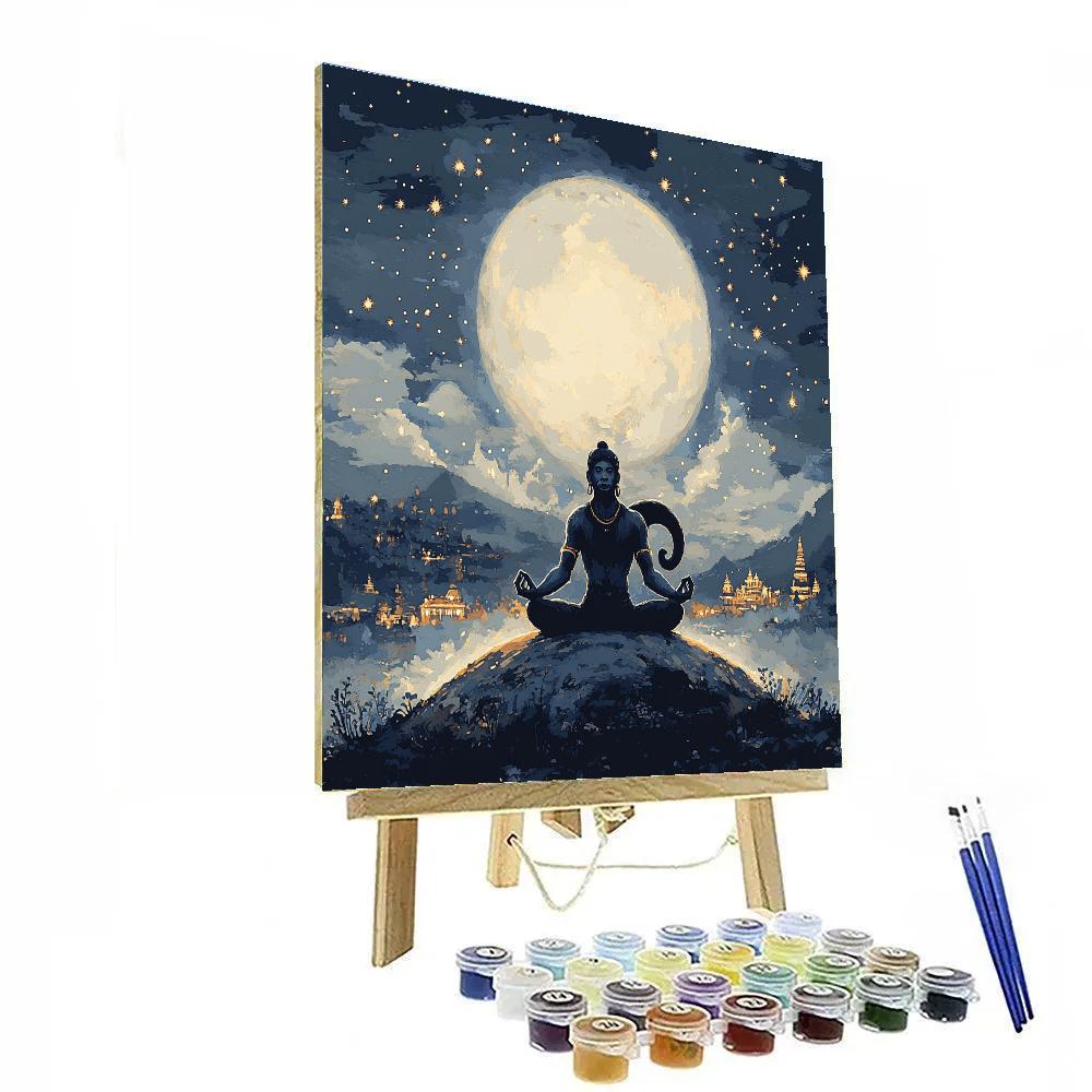 Moonlit Meditation With Hanuman Silhouette Paint by numbers kits