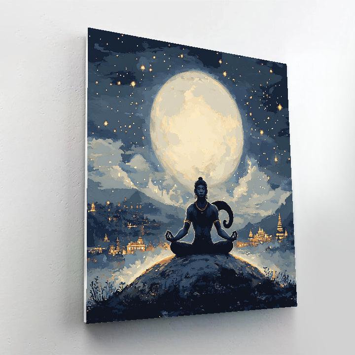 Moonlit Meditation With Hanuman Silhouette Paint by numbers kits