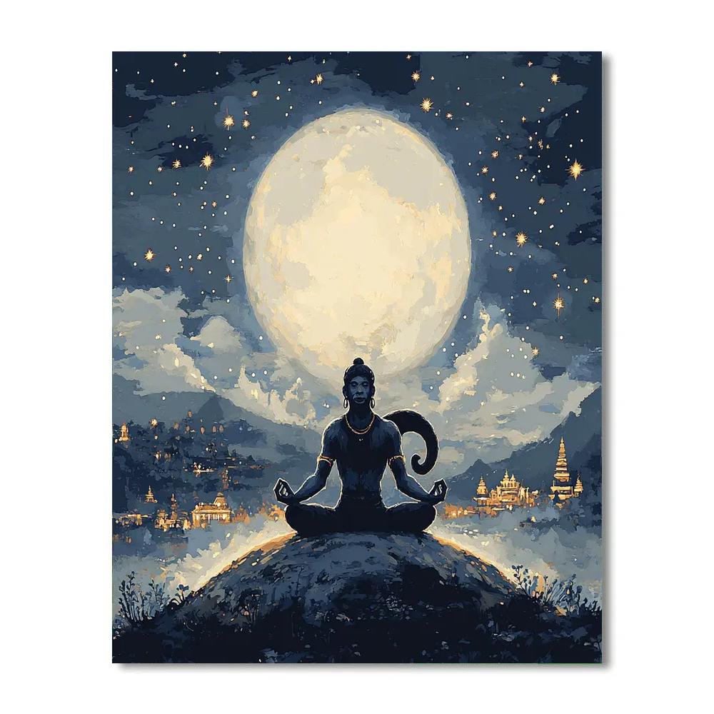 Moonlit Meditation With Hanuman Silhouette Paint by numbers kits