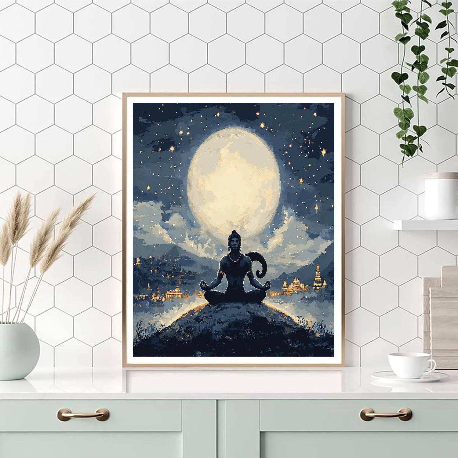 Moonlit Meditation With Hanuman Silhouette Paint by numbers kits