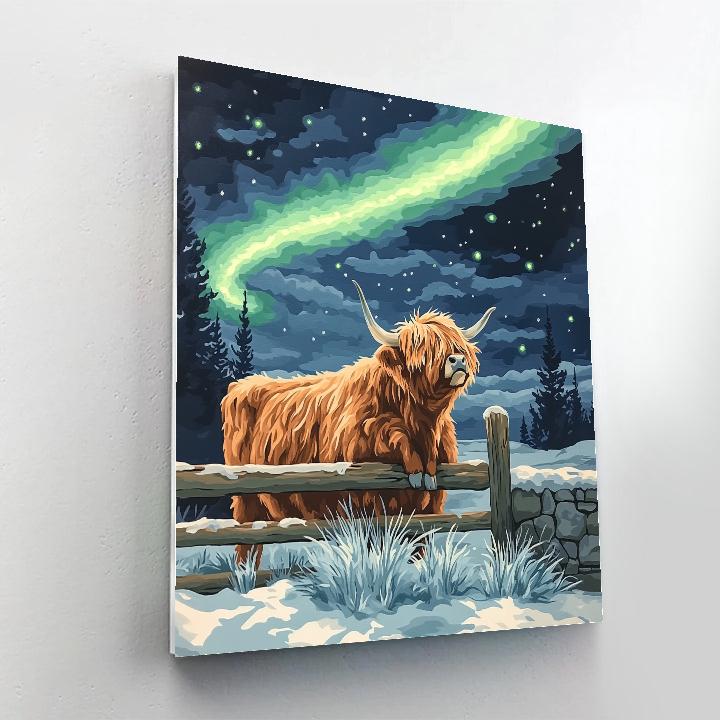 Highland Cow Aurora Fence Line Paint by numbers art