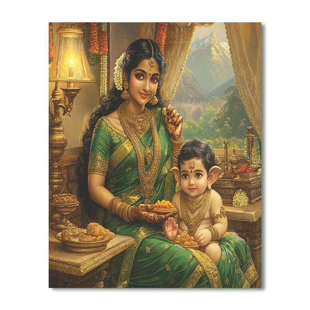 Parvati Protective Mother With Ganesha paint by numbers