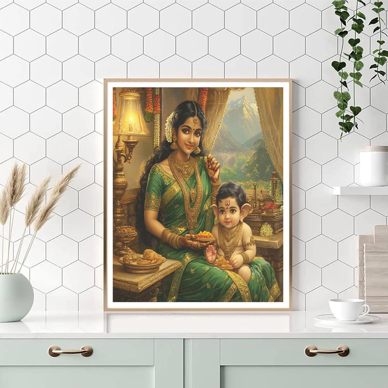 Parvati Protective Mother With Ganesha paint by numbers