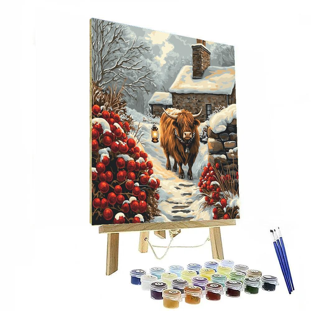 Highland Cow Snowberry Lantern Walk Numbered painting kits