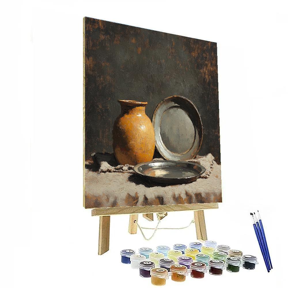 Diego Velázquez Inspired Silvery Bodegon Of Earthenware And Diffused Hearth Light paint by color