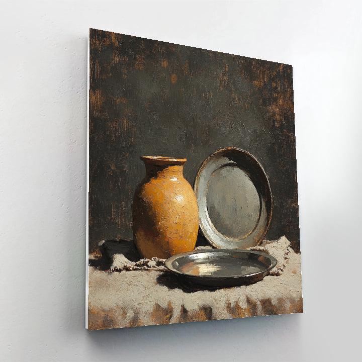 Diego Velázquez Inspired Silvery Bodegon Of Earthenware And Diffused Hearth Light paint by color