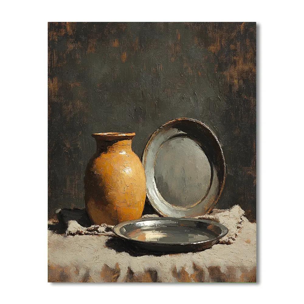 Diego Velázquez Inspired Silvery Bodegon Of Earthenware And Diffused Hearth Light paint by color