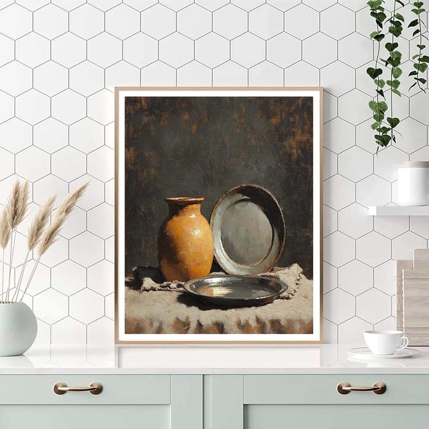 Diego Velázquez Inspired Silvery Bodegon Of Earthenware And Diffused Hearth Light paint by color