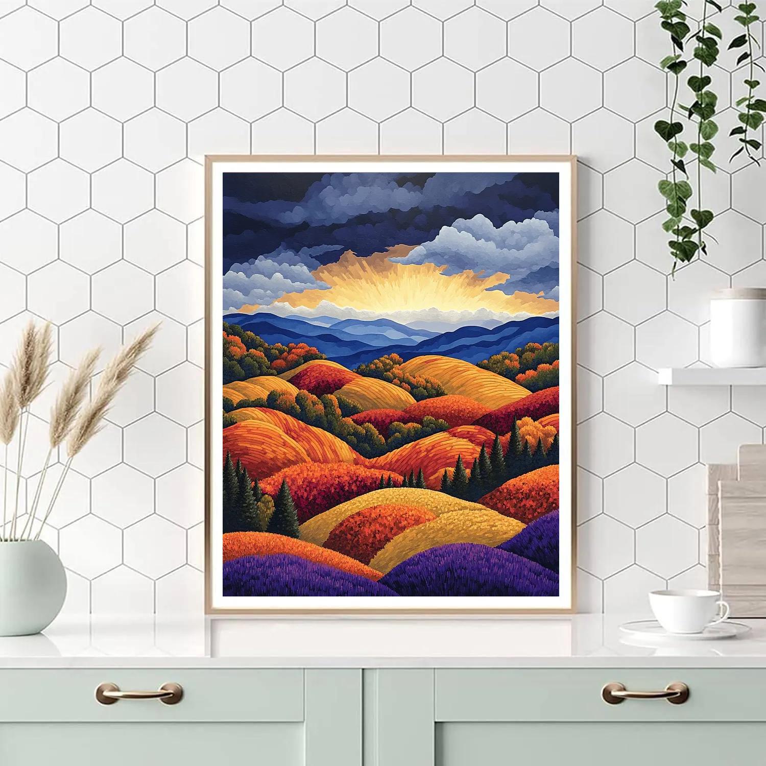 Frederick Varley Inspired Storm Light Through Autumn Ridges paint by number