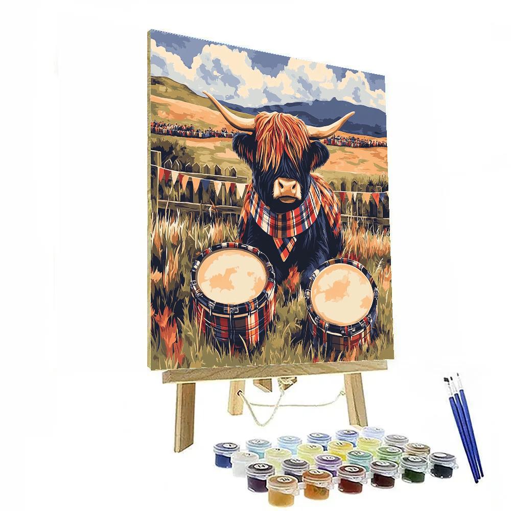 Festival Drums Beside Highland Cow DIY paint by numbers