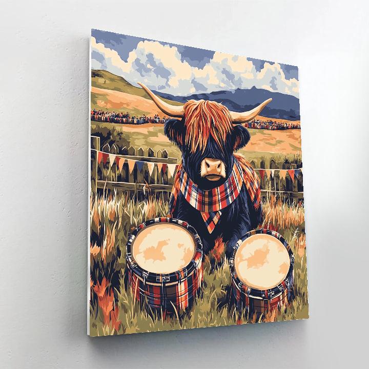 Festival Drums Beside Highland Cow DIY paint by numbers