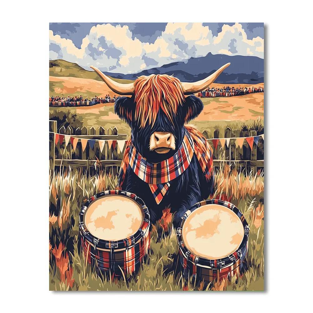 Festival Drums Beside Highland Cow DIY paint by numbers