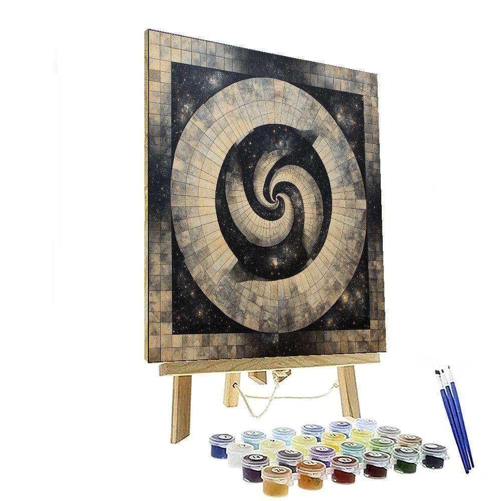 M.C. Escher Inspired Hyperbolic Nebula Tessellation Mirrorfield Number painting