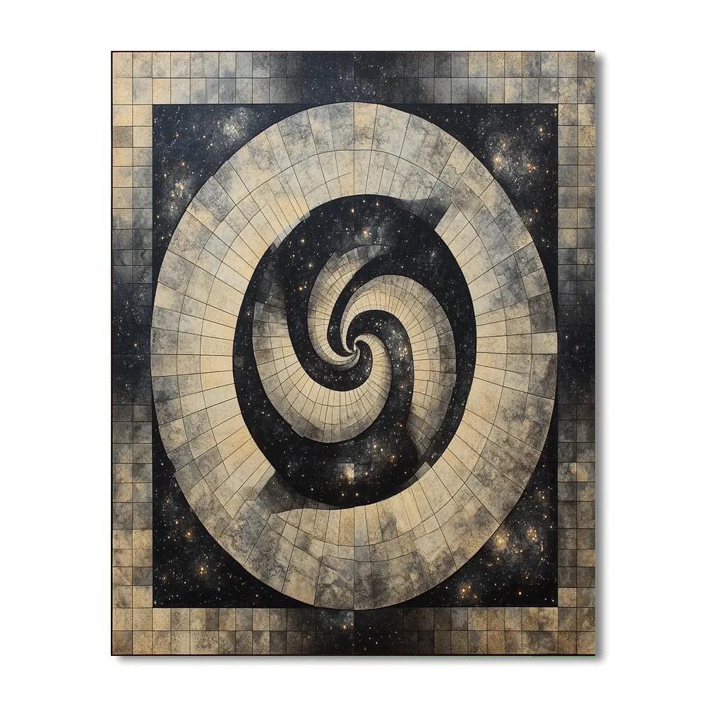 M.C. Escher Inspired Hyperbolic Nebula Tessellation Mirrorfield Number painting