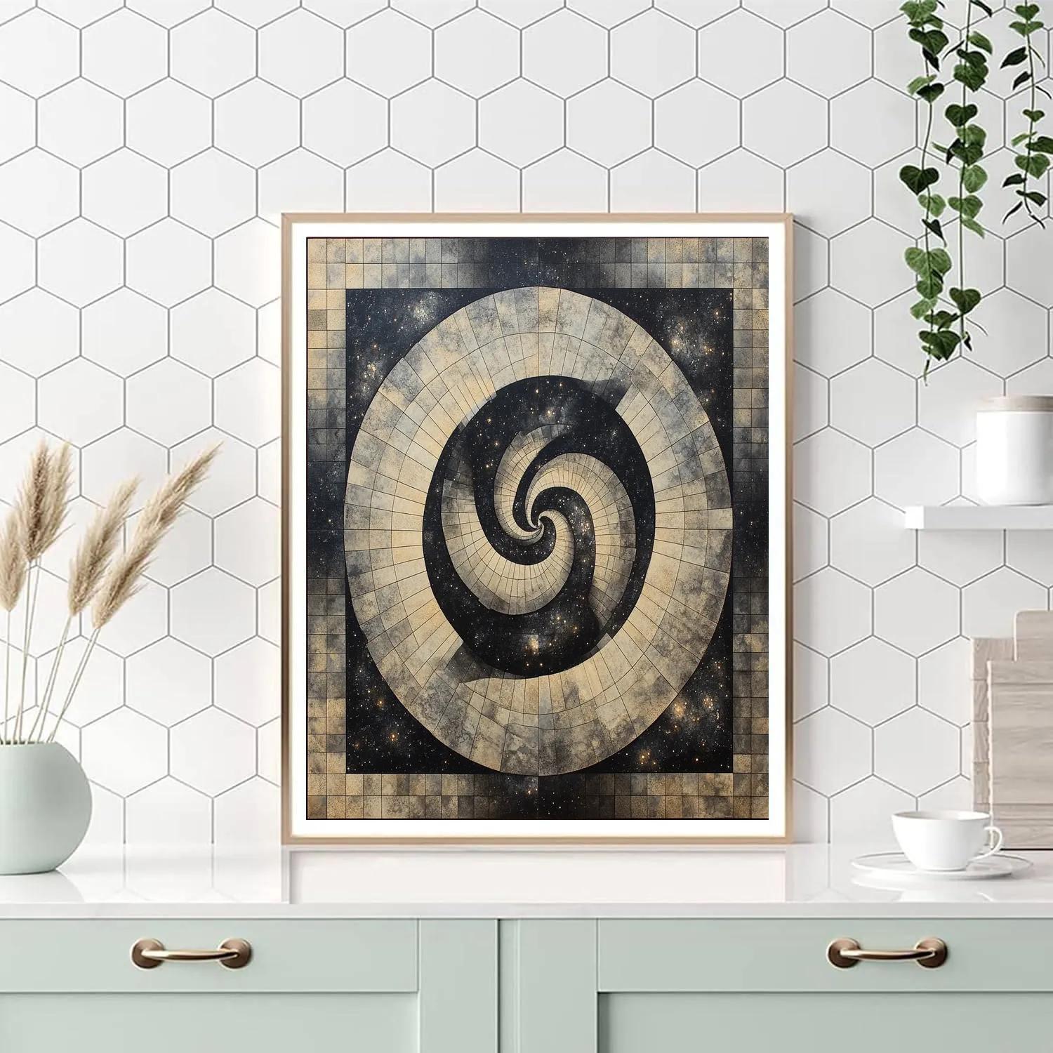 M.C. Escher Inspired Hyperbolic Nebula Tessellation Mirrorfield Number painting