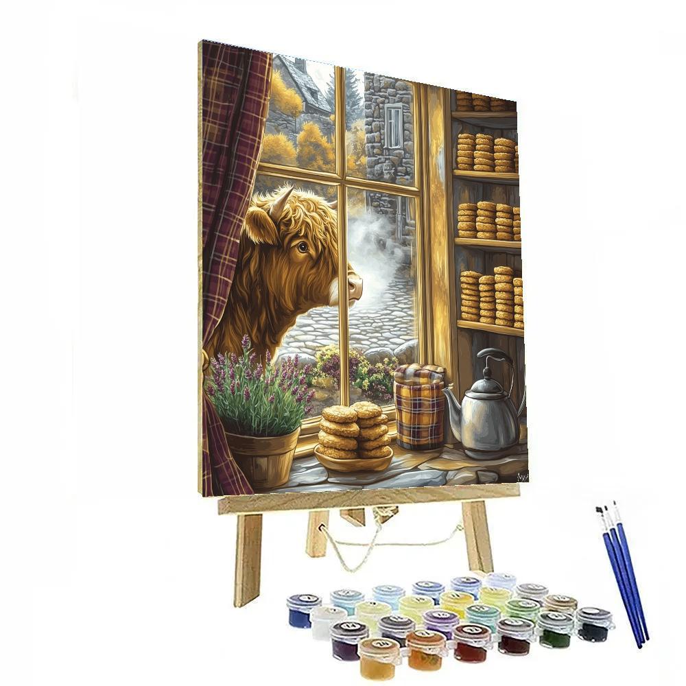 Highland Cow In The Oatcake Bakery Window Numbered painting kits