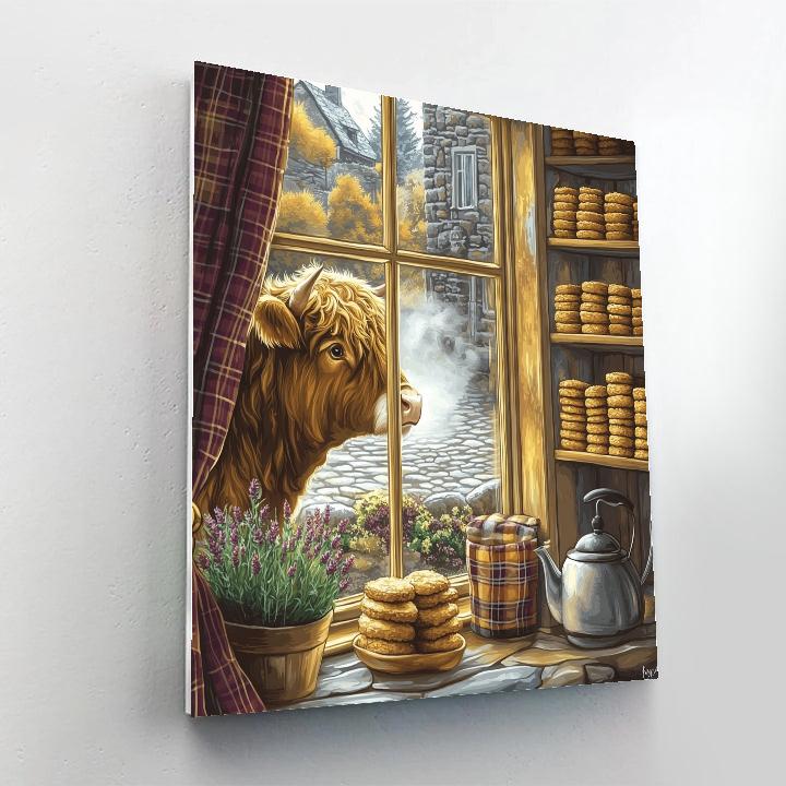 Highland Cow In The Oatcake Bakery Window Numbered painting kits