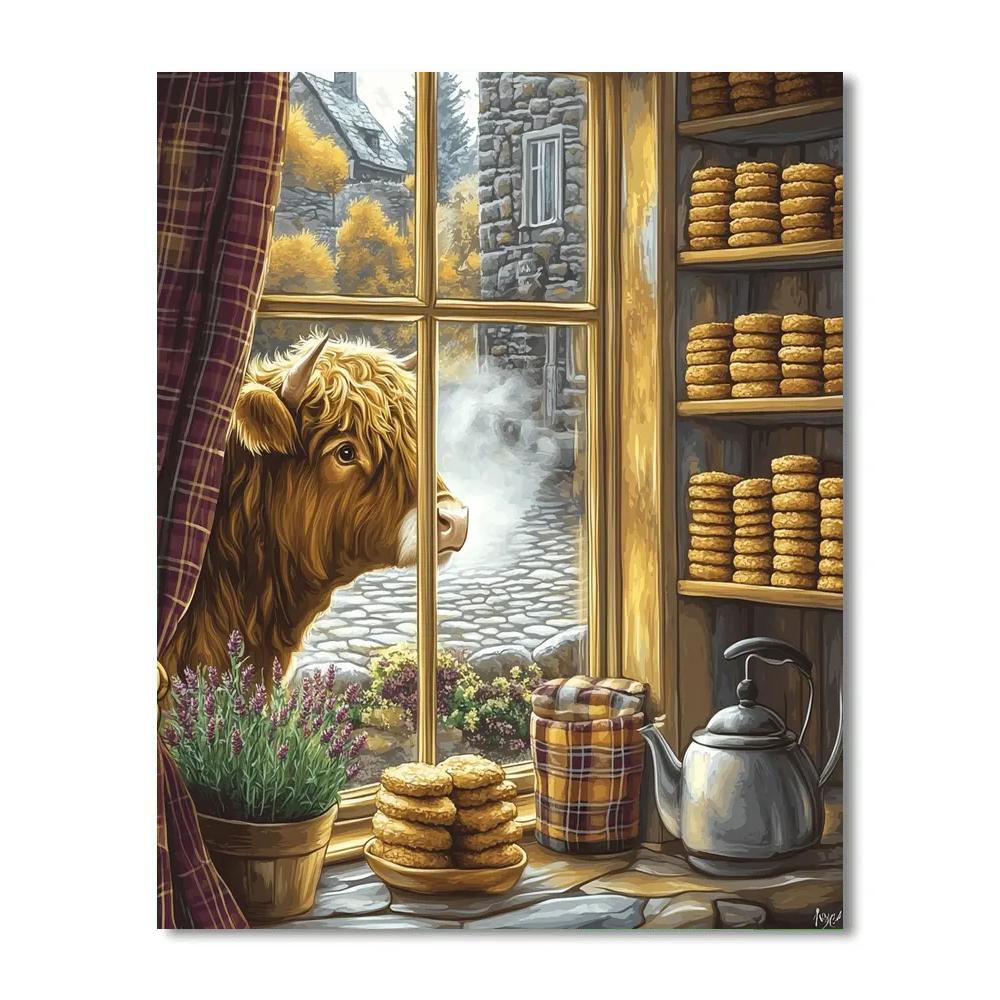 Highland Cow In The Oatcake Bakery Window Numbered painting kits