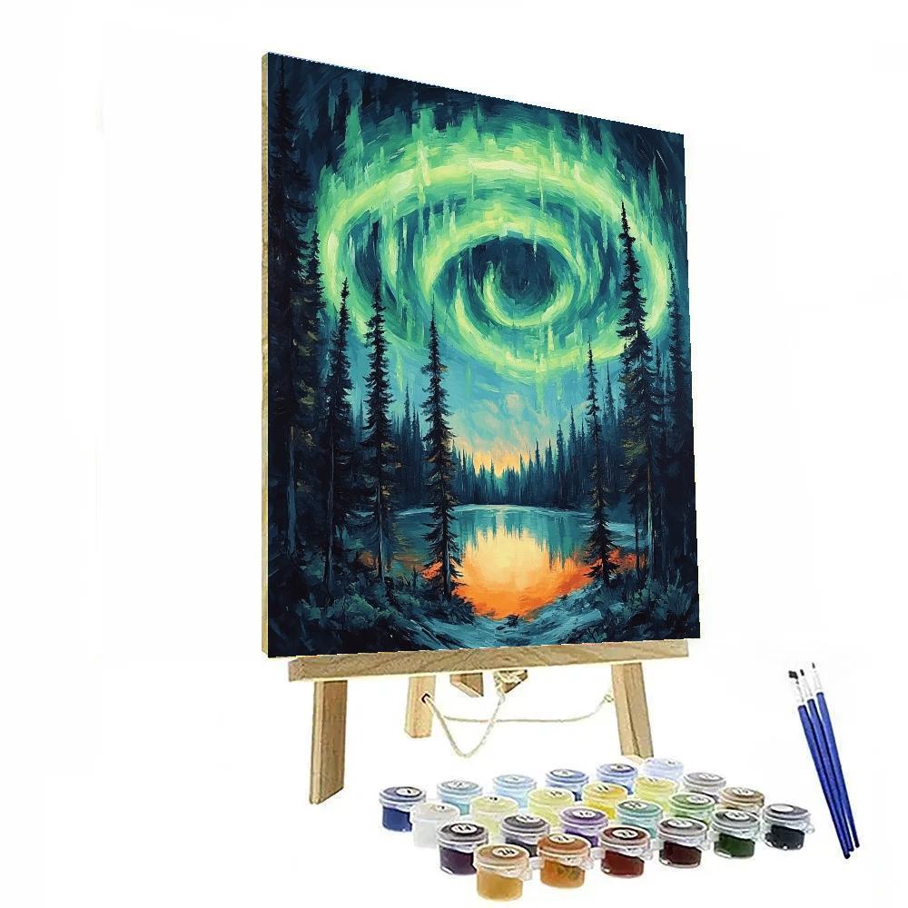 Edvard Munch Inspired Aurora Storm In A Silent Pine Basin Painting by numbers kit